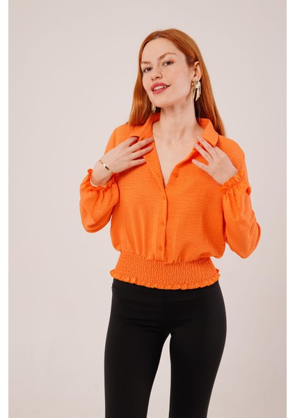 Bel ve Bilek Lastikli Turuncu Bluz fırsatları