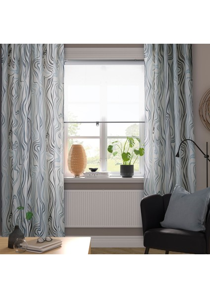 Klıppnejlıka Fon Perde 145X300 cm Pamuklu 2 Kanat Beyaz-Mavi Kalın Dokuma Işık Azaltıcı Perde indirimleri