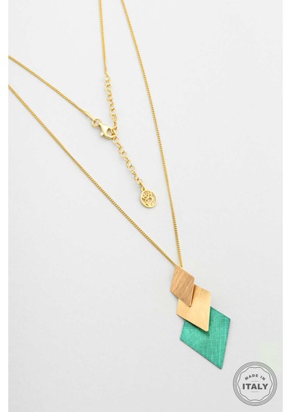 Yeşil Vaha 18 Ayar Sarı Altın Kaplama 46 cm Gümüş Tasarım Kolye