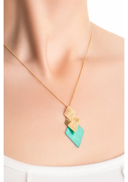 Yeşil Vaha 18 Ayar Sarı Altın Kaplama 46 cm Gümüş Tasarım Kolye fiyatları