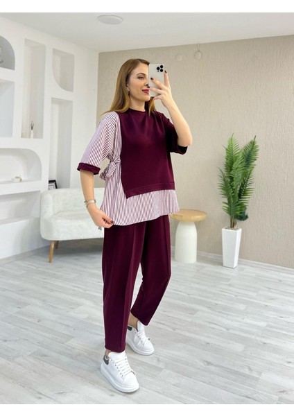 Kadın Kristal 2 Iplik Kumaş Yanları Çizgili Takım