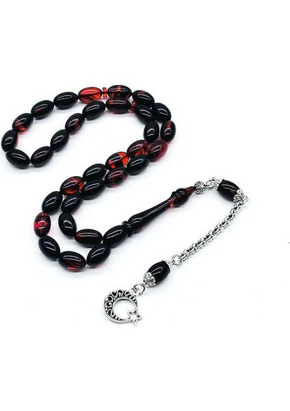 Turuncu Siyah Hareli Sıkma Ateş Kehribar Tesbih