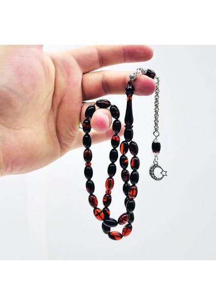 Turuncu Siyah Hareli Sıkma Ateş Kehribar Tesbih fiyatları