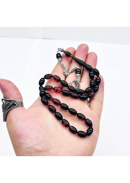 Turuncu Siyah Hareli Sıkma Ateş Kehribar Tesbih modelleri