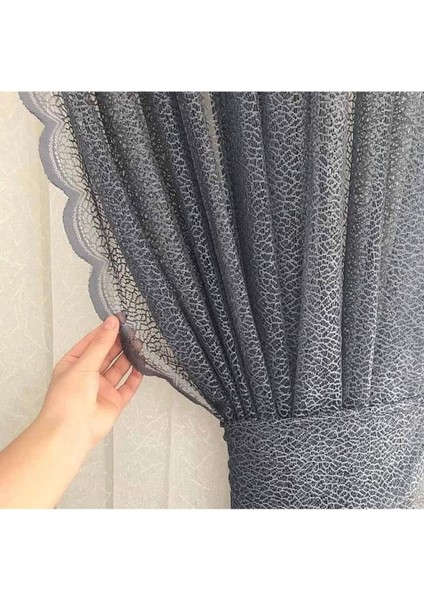 2 Kanat Renkli Gri Petek Desen Bağcıklı Tül Fon Perde 2 Kanat