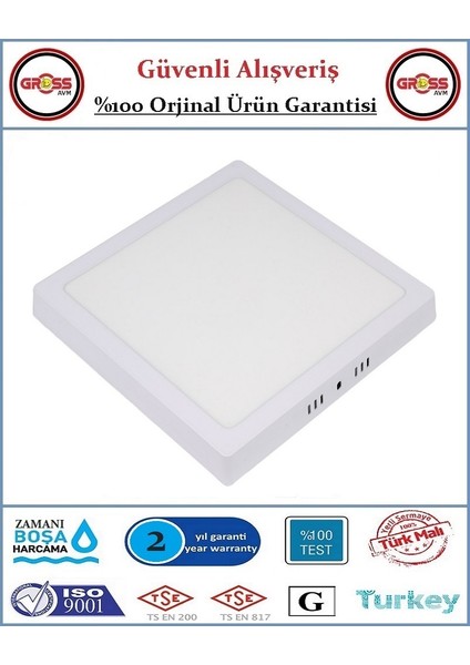 Sıva Üstü Kare LED Armatür - 24 Watt - 2050 Lümen - Beyaz