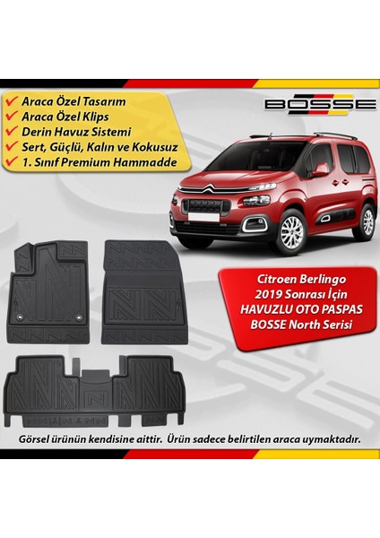 Citroen Berlingo Paspas Araca Özel 2019 Sonrası Derin Havuzlu Bosse North Serisi fırsatları