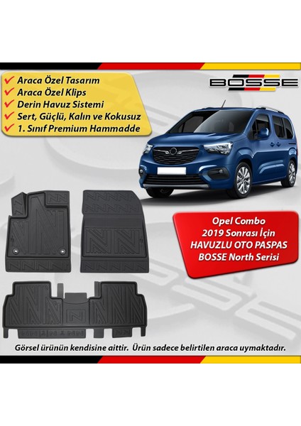 Opel Combo Paspas Araca Özel 2019 Sonrası Derin Havuzlu Bosse North Serisi