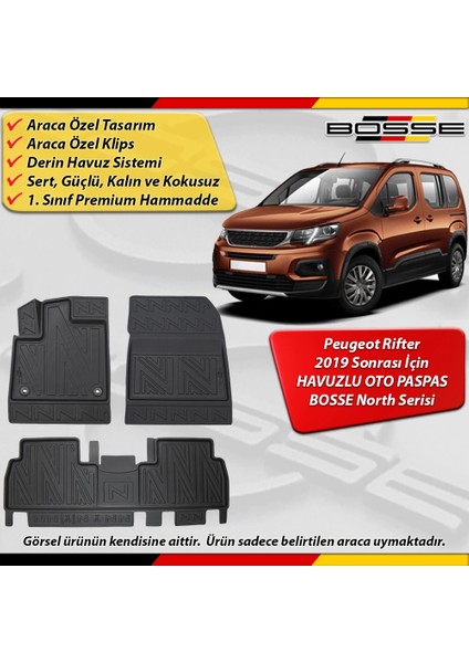 Peugeot Rifter Paspas Araca Özel 2019 Sonrası Derin Havuzlu Bosse North Serisi fırsatları