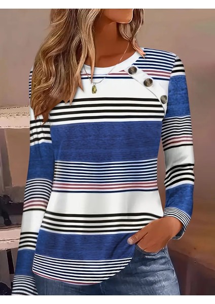 Kadın Uzun Kollu Bisiklet Yaka Düğme Detaylı Desenli Süprem Bluz fiyatları