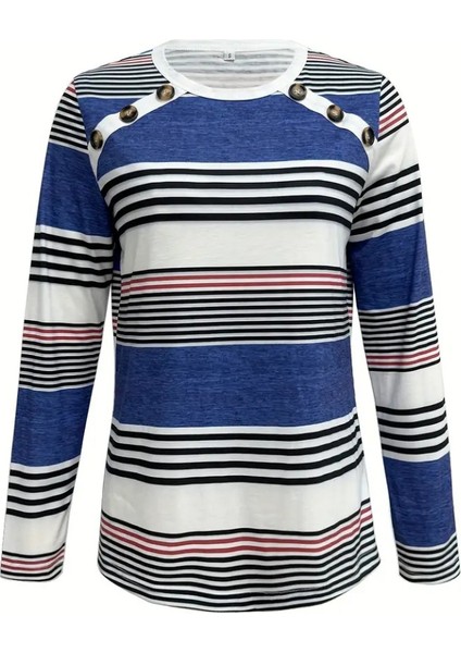 Kadın Uzun Kollu Bisiklet Yaka Düğme Detaylı Desenli Süprem Bluz fırsatları