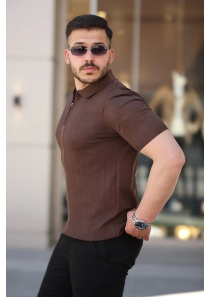 Erkek Yakası Fermuarlı Kısa Kollu T-Shirt fiyatları