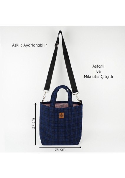 El Yapımı Lacivert Siyah Ekose El ve Omuz Çantası fiyatları