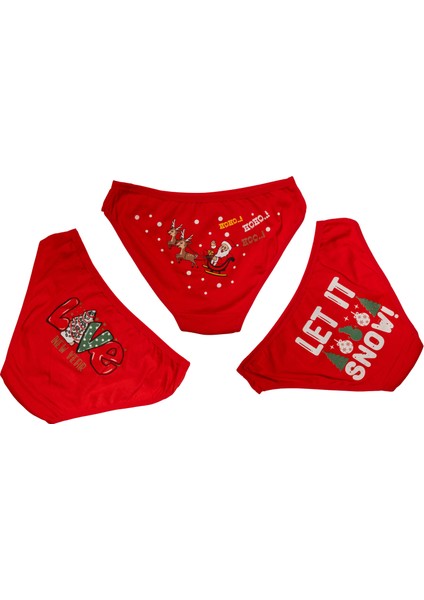 Arias Closet Kırmızı Yılbaşı Desenli 3lü Pamuklu Külot Takımı OZN-22969