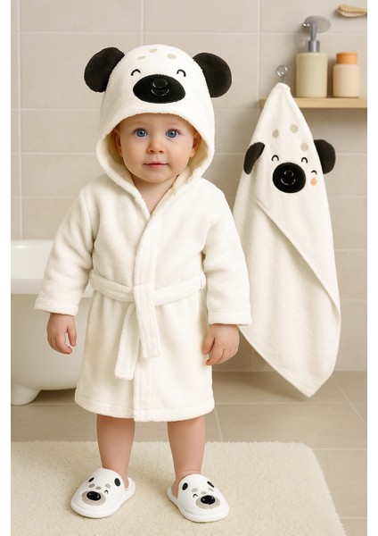 Kız Erkek Bebek Ayıcık Işemeli Lüks Bornoz Takımı Havlu Seti % 100 Pamuk Kumaş 0- 2 Yaş STL7058