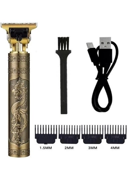 Vintage Görünümlü Güçlü 4 Farklı Başlıklı USB Şarjlı Manuel Tıraş Makinası