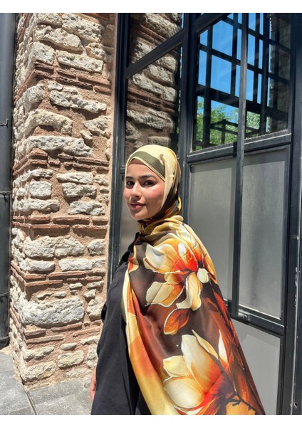 Tomurcuk Desen Vual Soft Şal Haki Turuncu Renk fiyatları