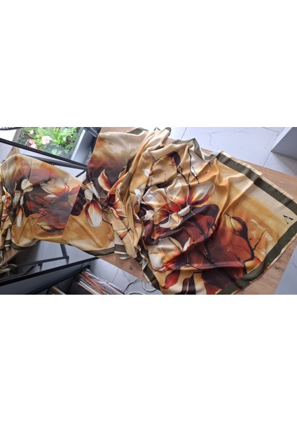 Tomurcuk Desen Vual Soft Şal Haki Turuncu Renk fırsatları