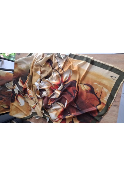 Tomurcuk Desen Vual Soft Şal Haki Turuncu Renk indirimleri