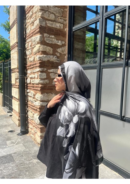 Tomurcuk Desen Vual Soft Şal Siyah Renk