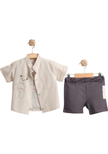 Ayı Baskılı 3lü Gömlek Takım