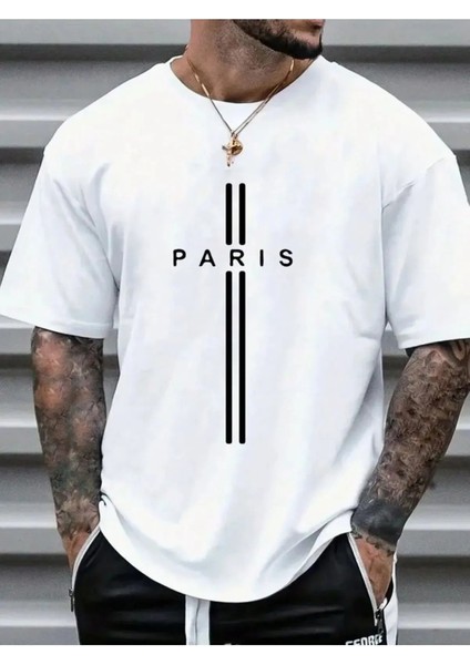 Paris Baskılı Oversize Tshirt- Desenli Unisex Tişört - %100 Pamuk Kumaş- Caglisa