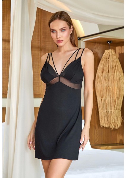 Aqua 25586 Kadın Askılı Şifon Detay Gecelik