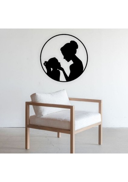 Siyah Ahşap Anne Kız 50CM x 50CM Tablo Duvar Dekoru 3mm Mdf Lazer Kesim