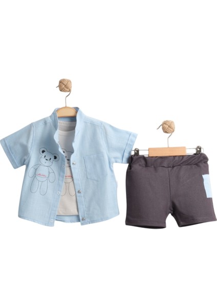 Ayı Baskılı 3lü Gömlek Takım