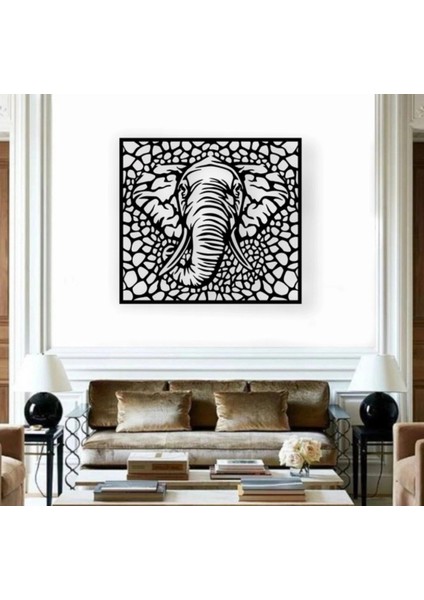 Siyah Ahşap Fil 50CM x 45CM Tablo Duvar Dekoru 3mm Mdf Lazer Kesim