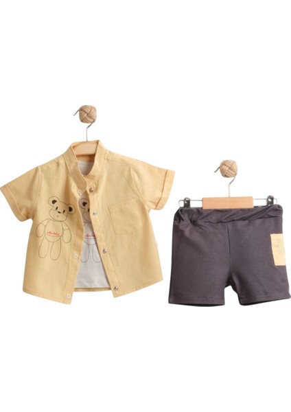 Ayı Baskılı 3lü Gömlek Takım