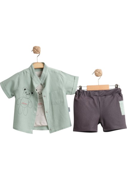 Ayı Baskılı 3lü Gömlek Takım