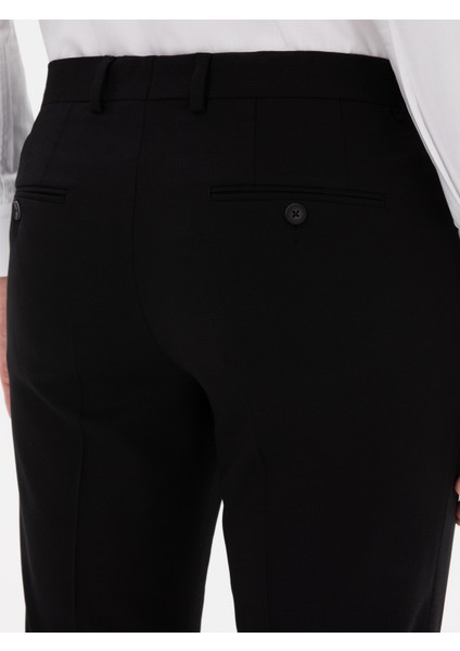 Erkek Siyah Slim Fit Yün Karışımlı Klasik Pantolon 50306053-VR046