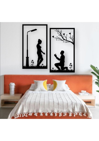 Siyah Ahşap Evlilik Teklifi 40CM x 70CM 2 Adet Tablo Duvar Dekoru 3mm Mdf Lazer Kesim