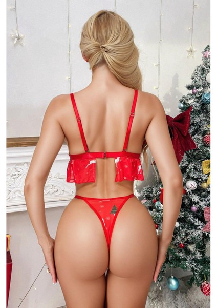 Arias Closet Fntezi Kırmızı Özel Yılbaşı Desenli Sütyen Tanga OZN-22938 modelleri