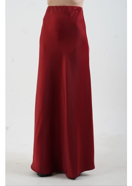 Bordo Tok Saten Maxi Boy Etek modelleri