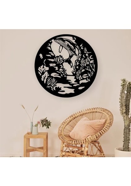 Siyah Ahşap Balina Okyanus 50CM x 50CM Tablo Duvar Dekoru 3mm Mdf Lazer Kesim