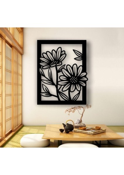 Siyah Ahşap Ayçiçeği 50CM x 63CM Tablo Duvar Dekoru 3mm Mdf Lazer Kesim