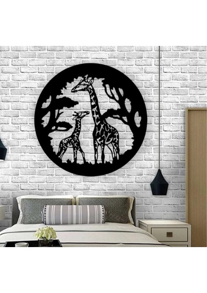 Siyah Ahşap Zürafa 50CM x 50CM Tablo Duvar Dekoru 3mm Mdf Lazer Kesim