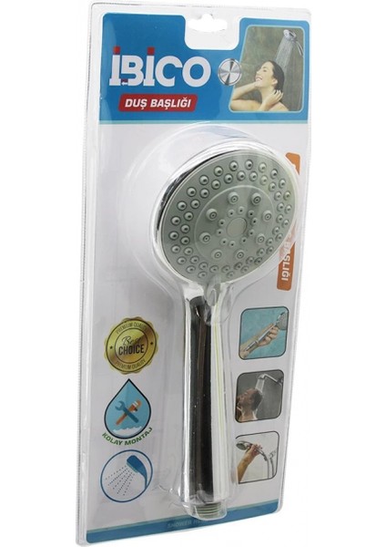 Orta Boy Yuvarlak - Bombeli =9.7cm Duş Başlık Kademeli Vakumlu Krom Gövde - Gri Zeminsap:14.5cm (4887)