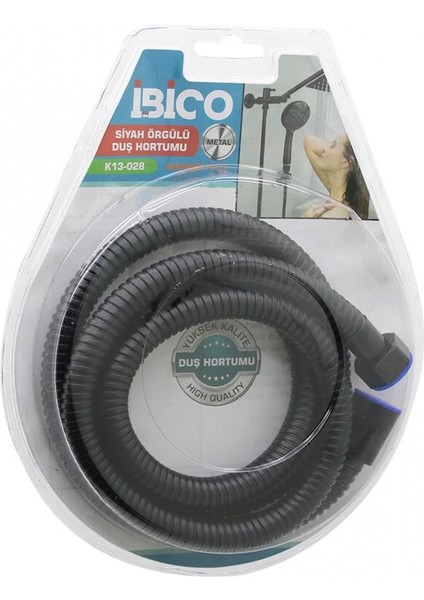 Siyah Metal Örgülü Duş Hortumu 1.5mt Vakumlu Ambalaj Anti Twist=dolanmaz-Kıvrılmaz-Kopmaz (4887)