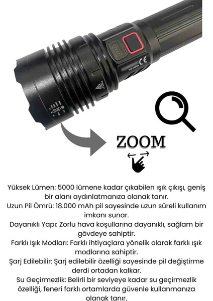 Avcı El Feneri 5000 Lümen PD-12500 50 Watt Zoomlu Çift Pil 18000 Mah fırsatları