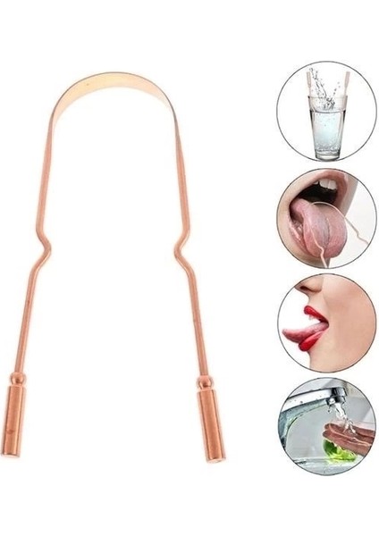 Bakır Oil Pulling Yağ Çekme Dil Plak Temizleme Aleti Dil Fırçası Sıyırıcı Dil Kaşığı