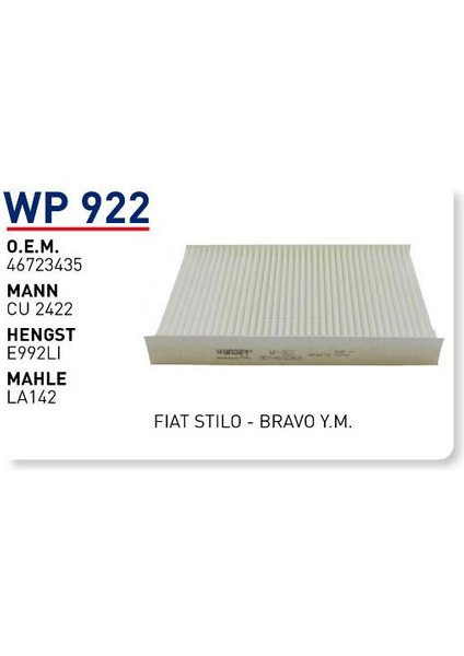 Wp922 Οem 46723435 Fiat stilo bravo ym Otomobil polen filtre pollen filter