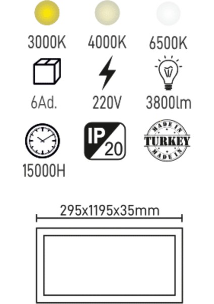 40W 30X120 Ultra Ince Sıva Altı Backlight LED Panel ,6500K Beyaz Işık,backlight LED Panel
