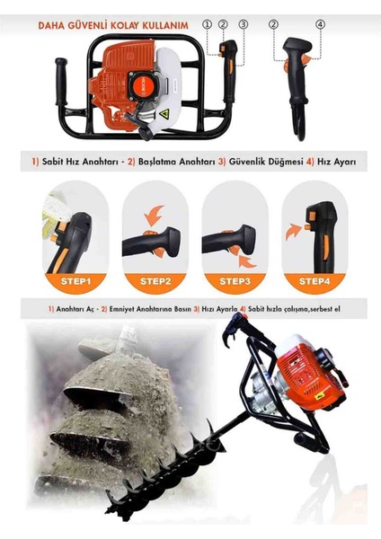 Çap 30 cm Benzinli Toprak Burgu Makinesi Çukur Açma Delme Ipli Burgu Ucu Dahildir. modelleri