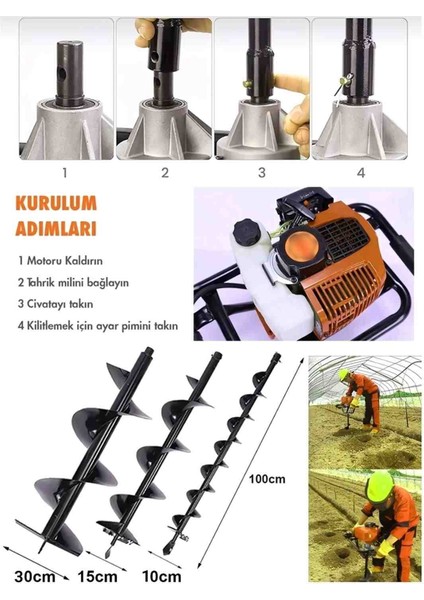 Çap 30 cm Benzinli Toprak Burgu Makinesi Çukur Açma Delme Ipli Burgu Ucu Dahildir. indirimleri