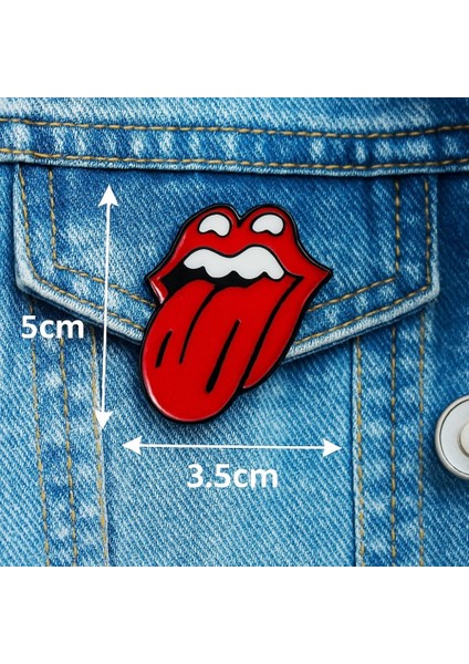 The Rolling Stones Logo Şekilli Mine Boyalı El Yapımı Broş Yaka Iğnesi modelleri