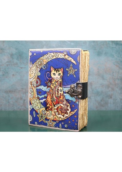 Ay ve Yıldızlar Temalı Kedi Figürlü Deri Defter fiyatları