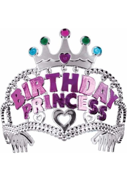 Gümüş Renk Taç Üzeri Pembe Birthday Prenses Yazılı Çocuk Parti Tacı 11X12 cm - Lisinya fiyatları